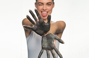 Charcoal on hands, Model, Pure Active
