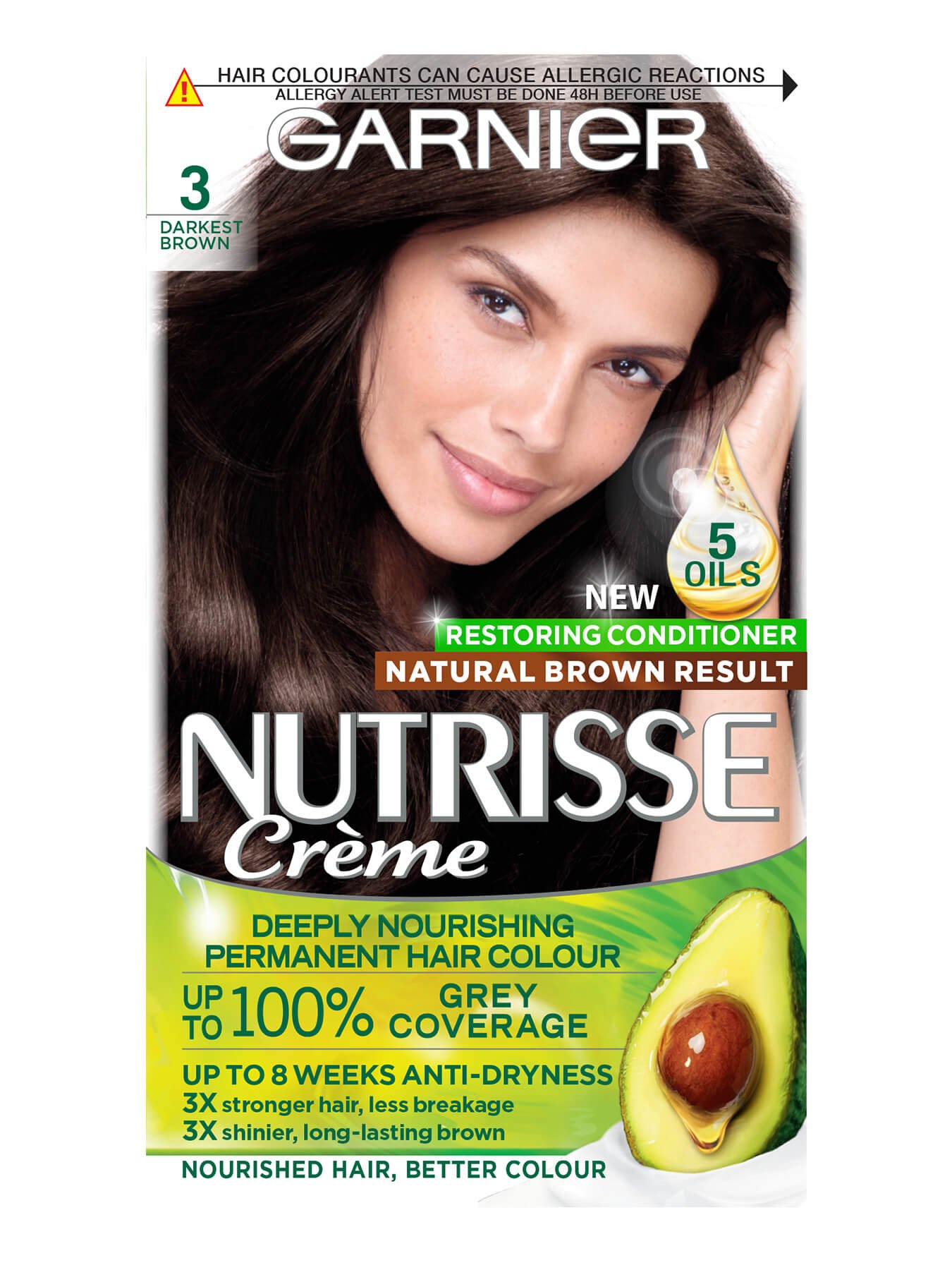 Garnier Nutrisse Creme Permanent Hair Dye Darkest Brown 3