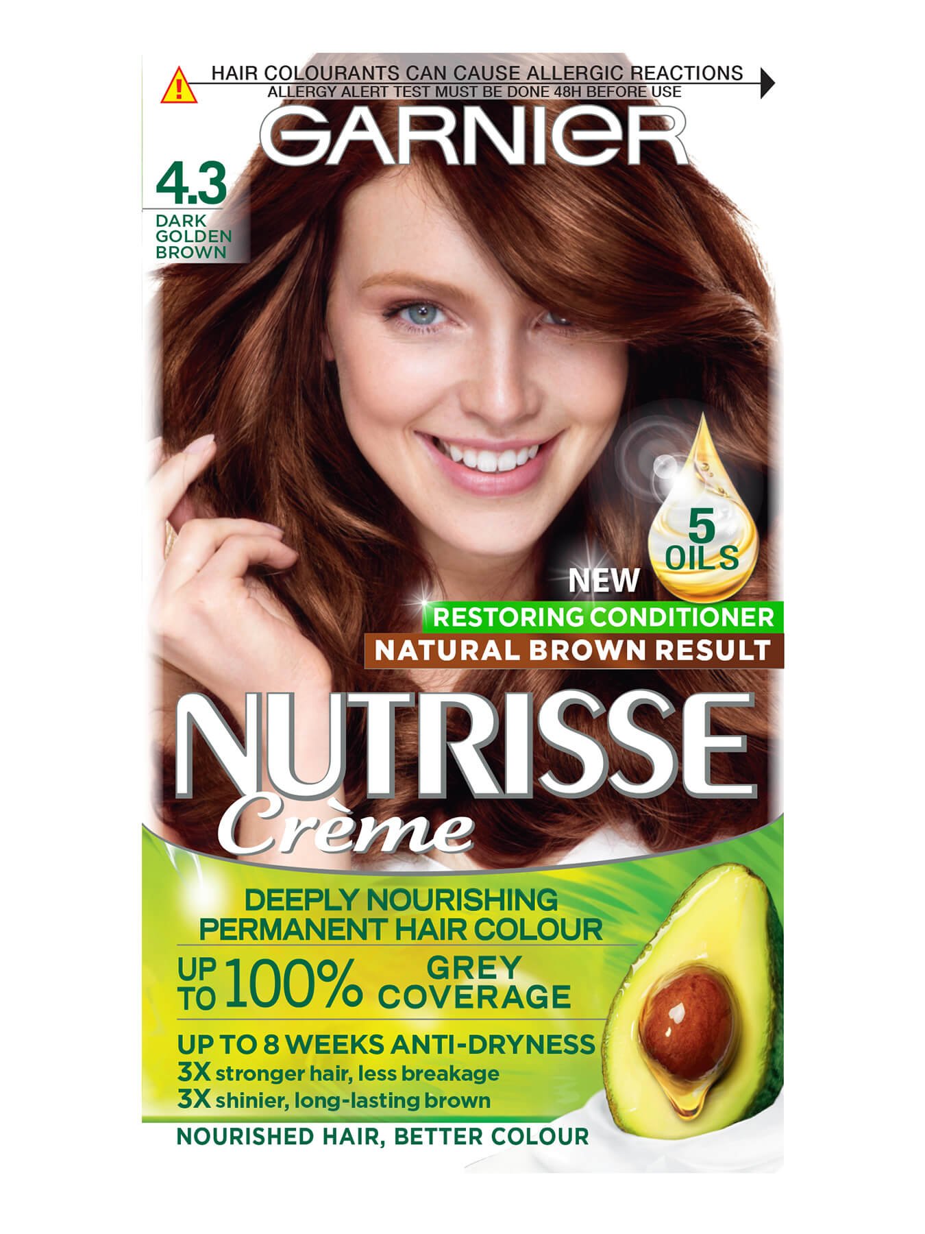 støn studie Fisker Garnier Nutrisse Creme Permanent Hair Dye Dark Golden Brown 4.3