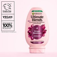 Garnier Grape Moisture conditioner with vegan, cruelty-free and recycled bottle icons